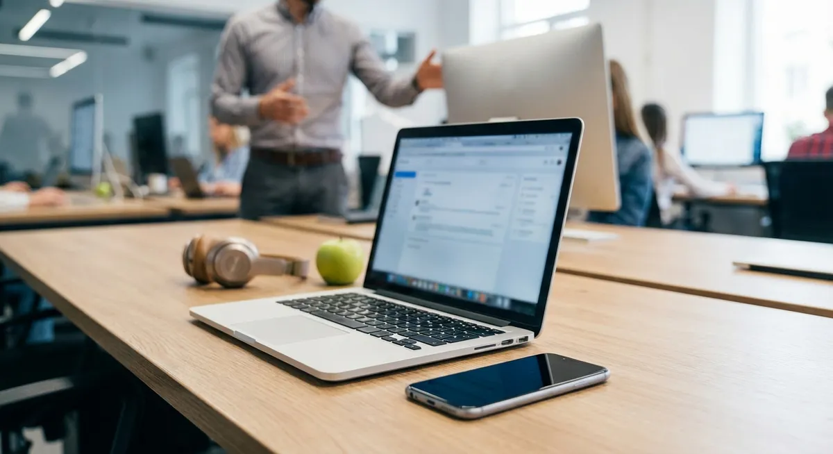 Slika je umetno generirana iz tem: mobilni telefoni, posodobitve programske opreme, operacijski sistemi, ios, prevajanje v realnem času, airpods, tehnologija, apple, iphone, tablični računalniki