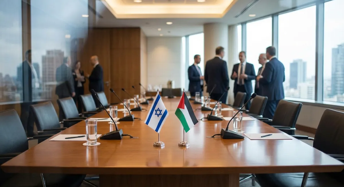 Slika je umetno generirana iz tem: mednarodni odnosi, jedrska pogajanja, politika, jedrski program, pogajanja