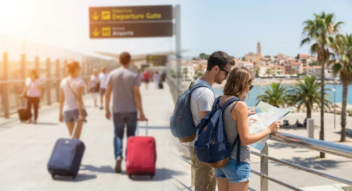 Slika je umetno generirana iz tem: prazniki, turizem, zračni promet, potovanja