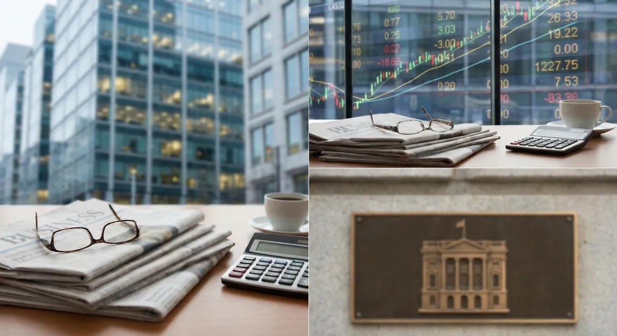 Slika je umetno generirana iz tem: tržna kapitalizacija, borzni indeksi, obrestne mere, tehnološke delnice