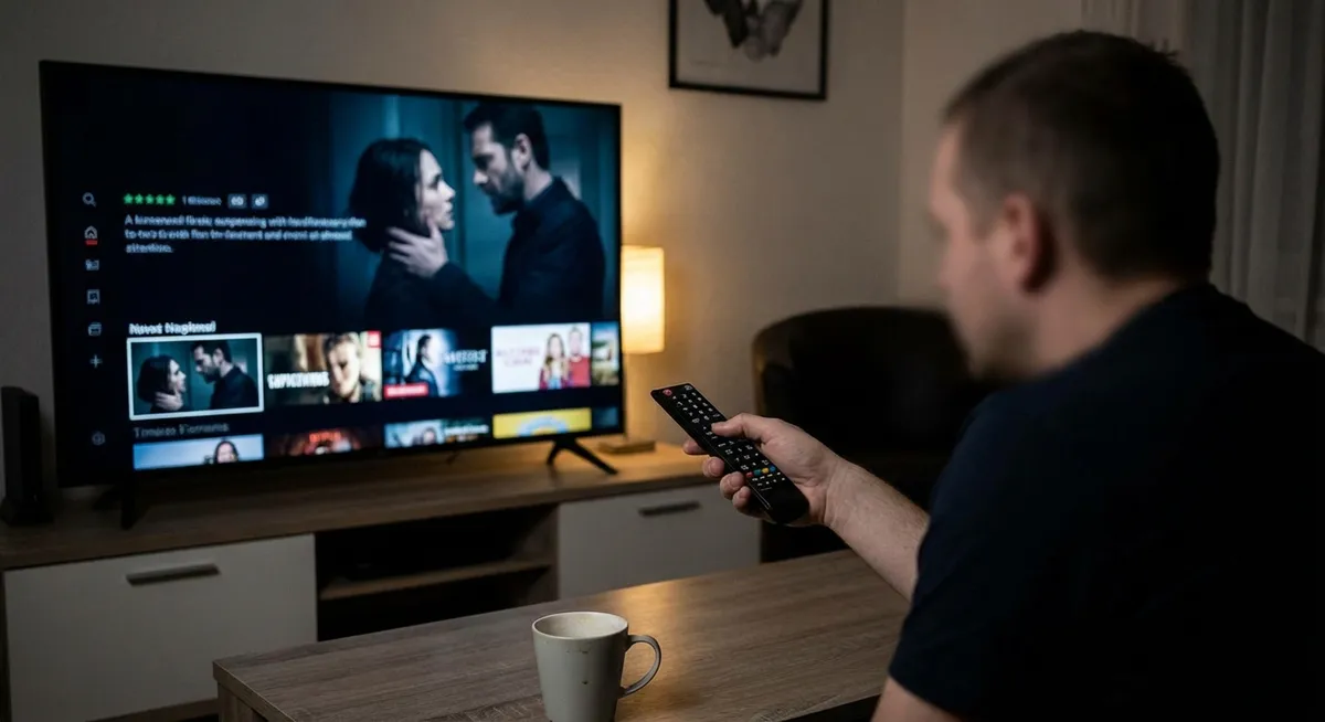 Slika je umetno generirana iz tem: filmi, trilerji, kriminalni trilerji, psihološki trilerji, netflix, pretočne storitve