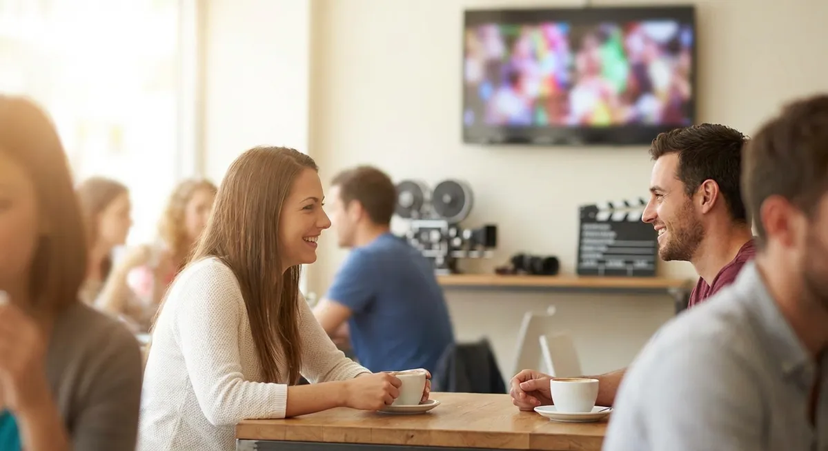 Slika je umetno generirana iz tem: razmerja, zabava, filmi