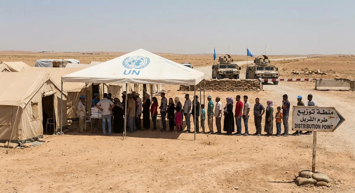 Slika je umetno generirana iz tem: humanitarna pomoč, premirje, bližnji vzhod, mednarodni odnosi