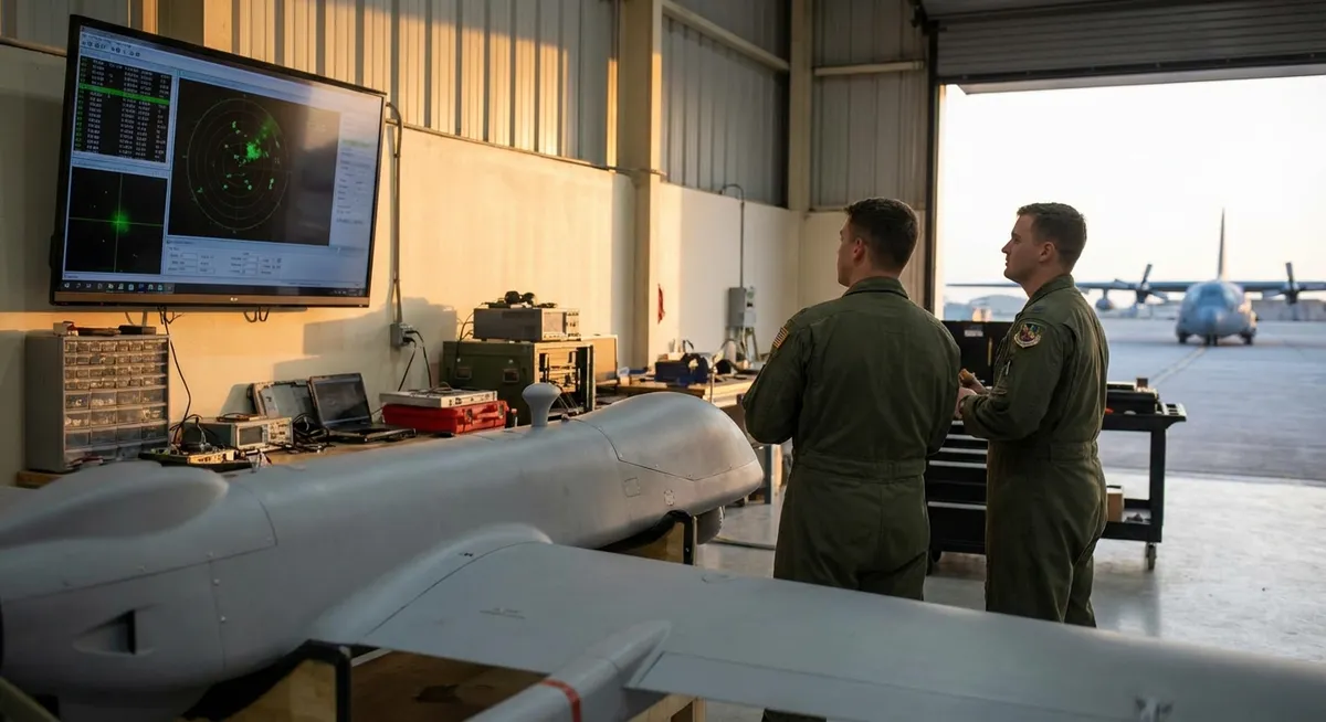 Slika je umetno generirana iz tem: modernizacija, vojaška oprema, letalstvo, obramba