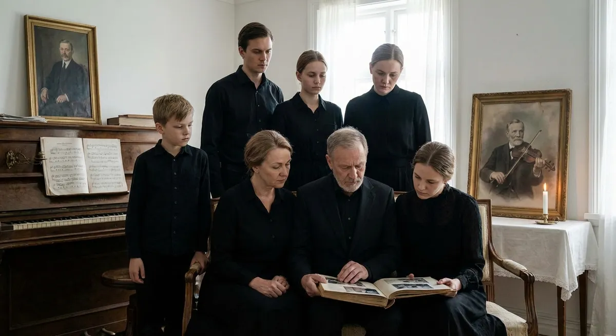 Slika je umetno generirana iz tem: davki, smrti, družina, glasba