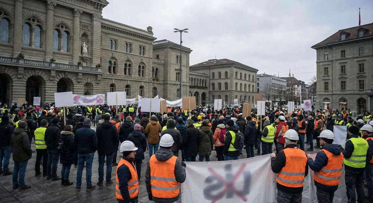 Slika je umetno generirana iz tem: protesti, sindikati, varčevalni ukrepi, socialne težave, gospodarstvo
