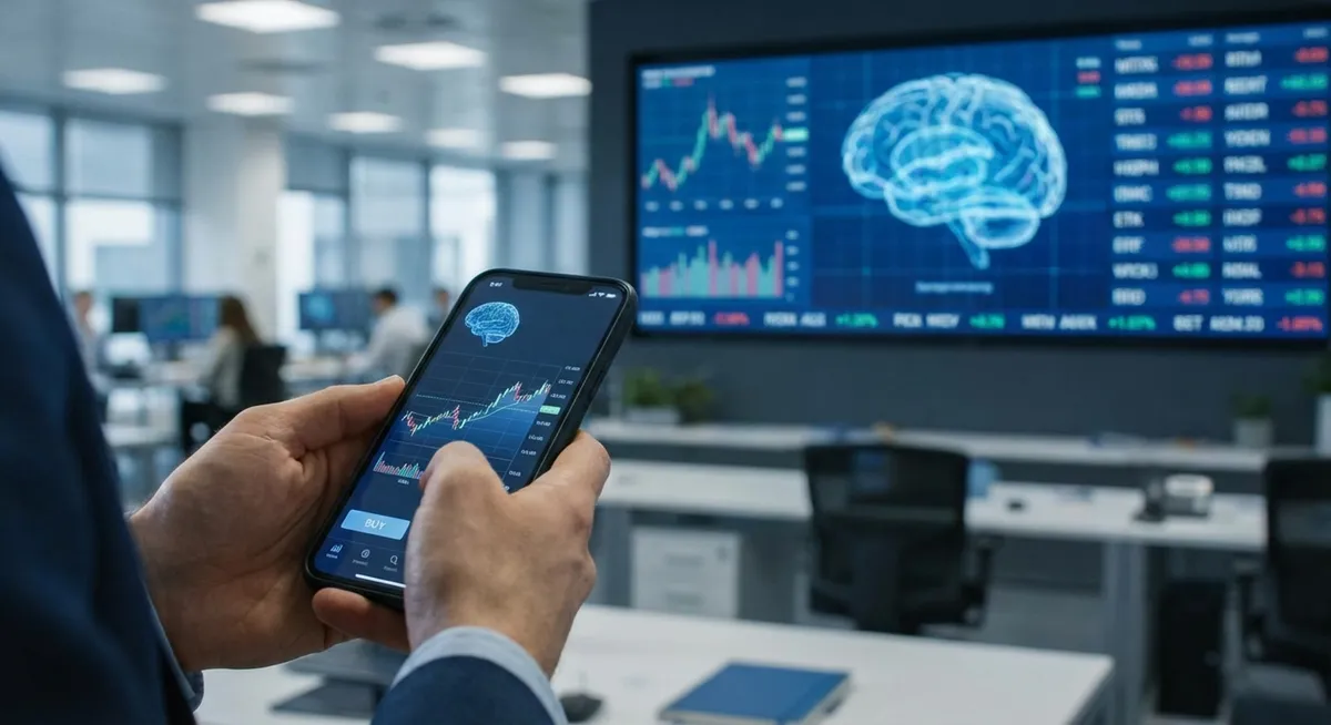 Slika je umetno generirana iz tem: bančništvo, tehnološke delnice, prve javne ponudbe, umetna inteligenca, dividende