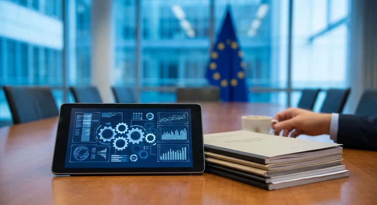 Slika je umetno generirana iz tem: evropska unija, spletne prevare, evropska komisija, zaščita potrošnikov, preiskave, tehnološka podjetja, finančne goljufije, digitalizacija, regulacije, finančna varnost