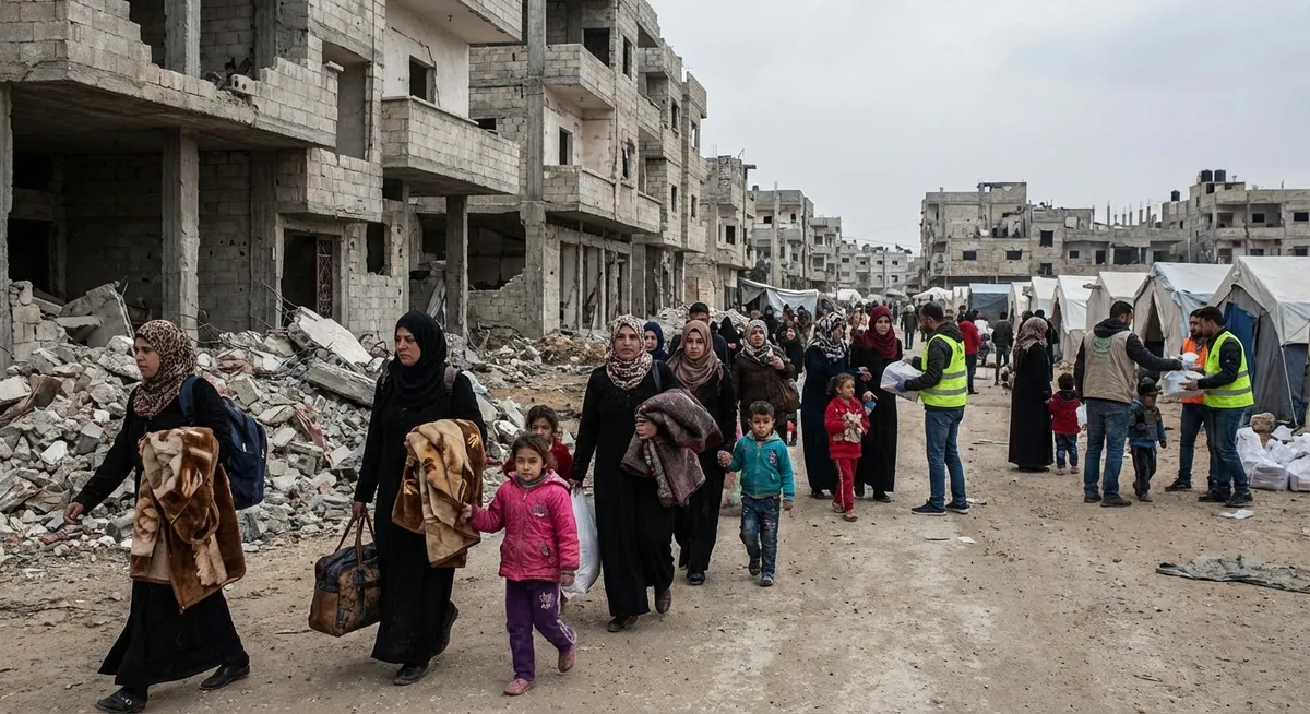 Slika je umetno generirana iz tem: mednarodni odnosi, konflikti, humanitarne krize