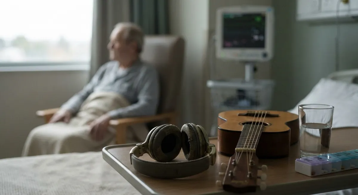 Slika je umetno generirana iz tem: glasba, avtobiografija, žalost, smrti, zdravje