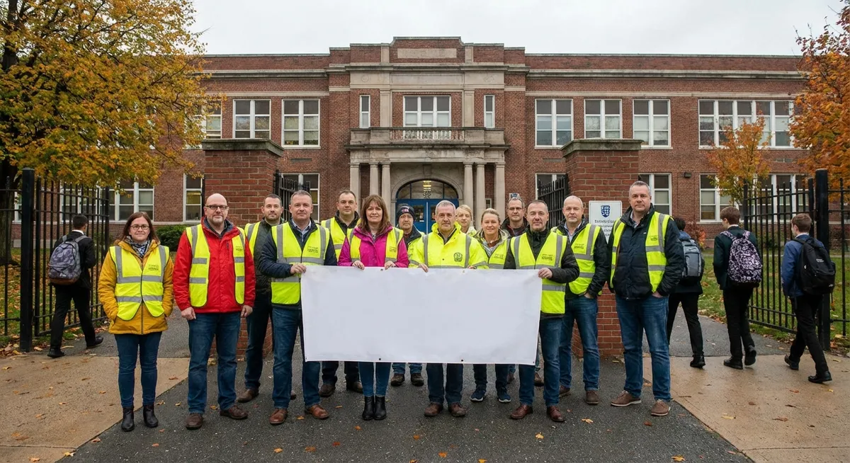 Slika je umetno generirana iz tem: prvi šolski dan, počitnice, varnost otrok, šole, zavarovanje, začetek šolskega leta, izobraževanje