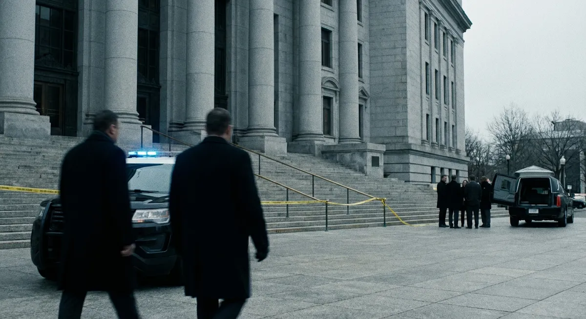 Slika je umetno generirana iz tem: politika, vpliv, preiskave, pravosodje, smrti