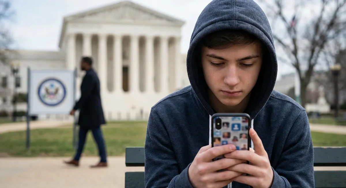 Slika je umetno generirana iz tem: internet, avstralska zakonodaja, svoboda tiska, prepovedi, otroci, tehnologija, avstralija, spletna varnost, starševski nadzor, zakonodaja, socialni mediji, oglaševanje, varnost otrok