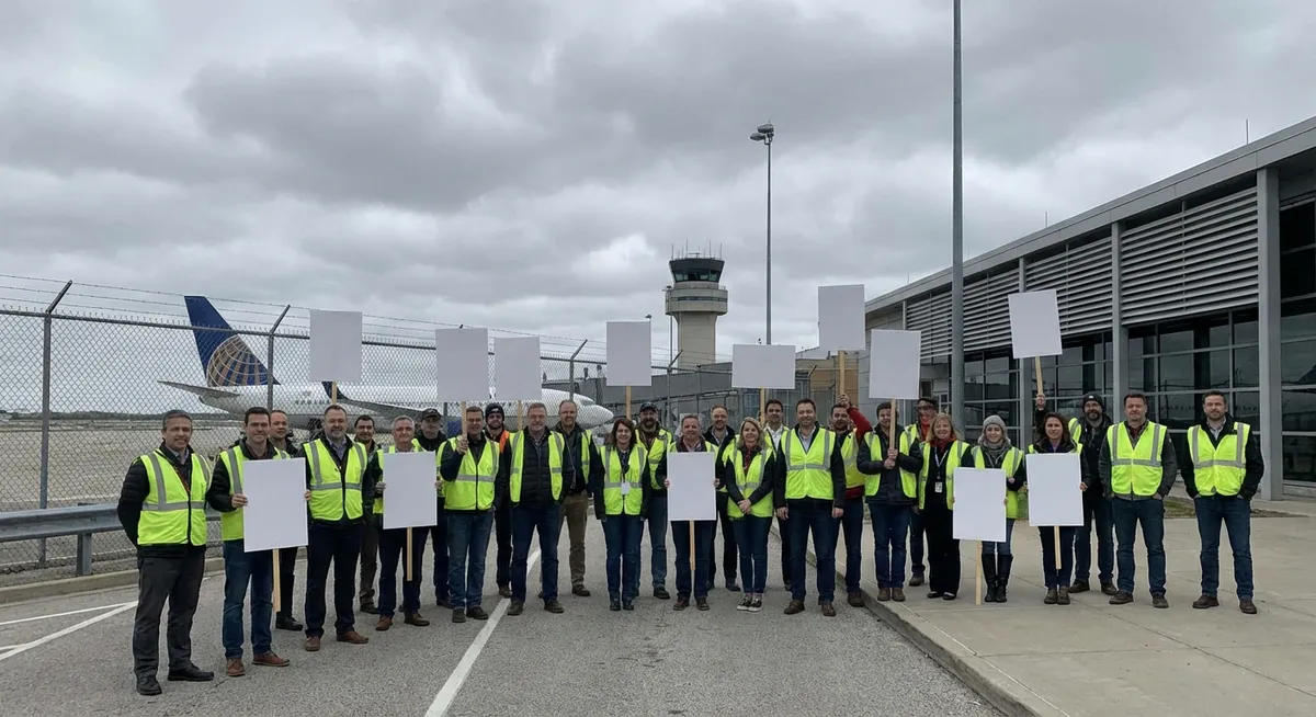 Slika je umetno generirana iz tem: zračni promet, delavske pravice, stavke