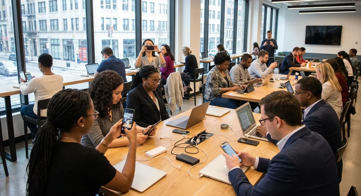 Slika je umetno generirana iz tem: tehnologija, mobilna telefonija, sporočilne aplikacije