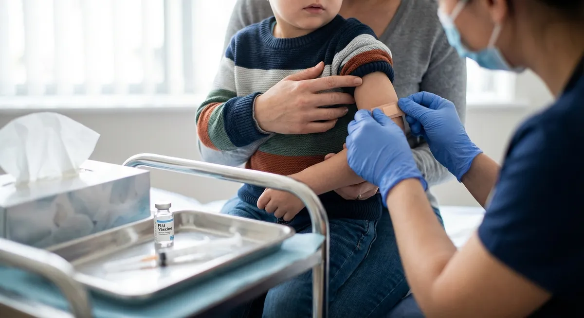 Slika je umetno generirana iz tem: otroci, cepljenje, gripa, zdravje