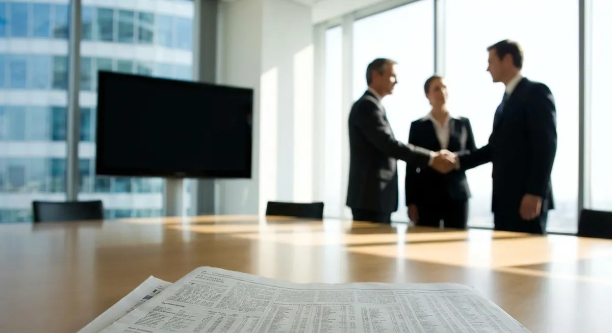 Slika je umetno generirana iz tem: posel, finance, združitve in prevzemi