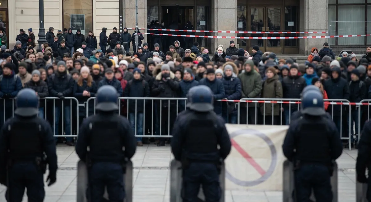 Slika je umetno generirana iz tem: represija, protesti, policijsko nasilje