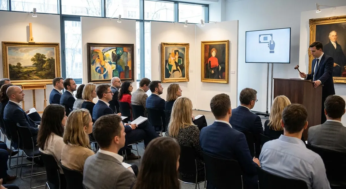 Slika je umetno generirana iz tem: razstave, dražbe, umetnost, slikarstvo, odkritja, zbirateljstvo, moda