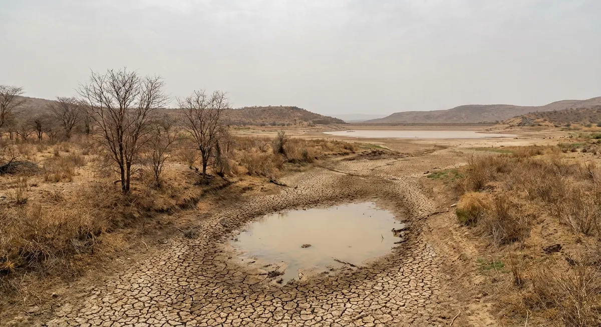 Slika je umetno generirana iz tem: podnebne spremembe, voda, suše, okolje