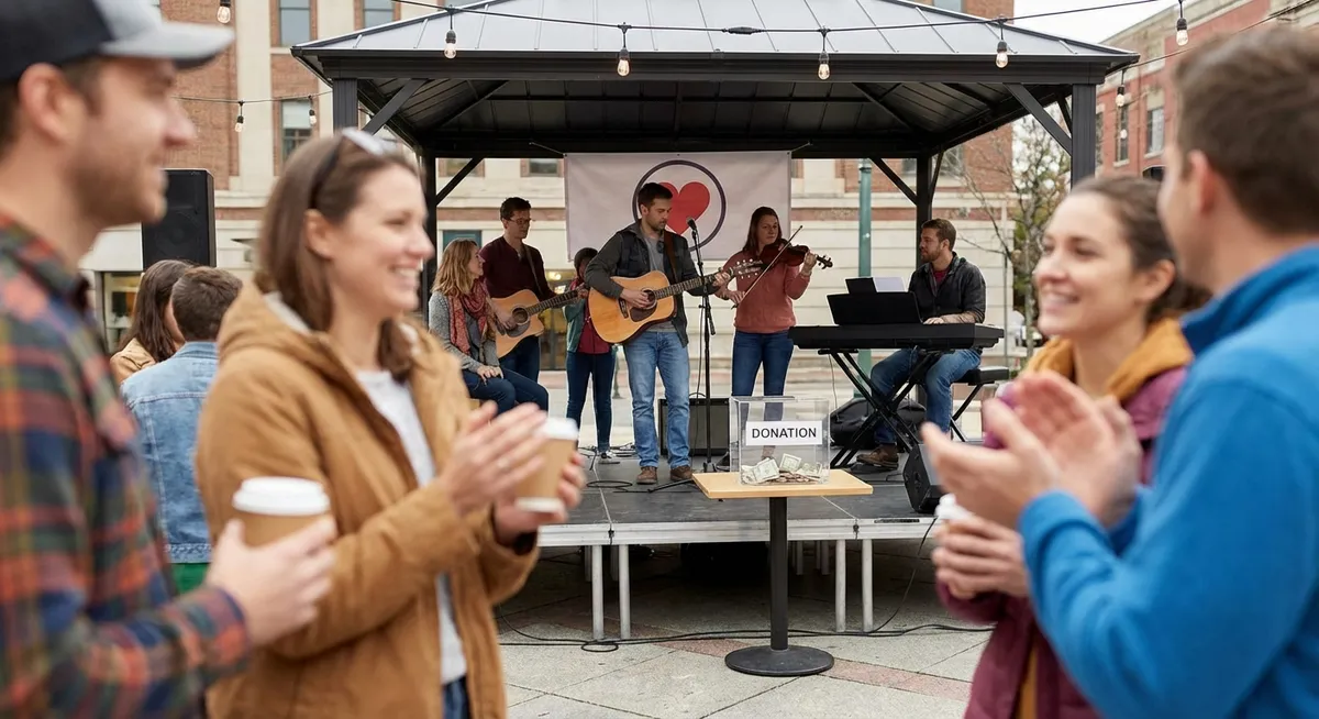 Slika je umetno generirana iz tem: dogodek, koncerti, dobrodelnost, mir, vatikan, glasba