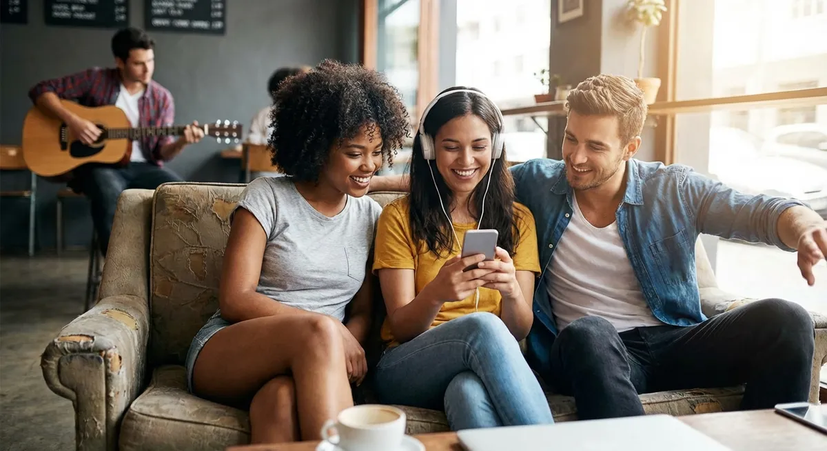 Slika je umetno generirana iz tem: glasba, socialni mediji, odnosi z družino