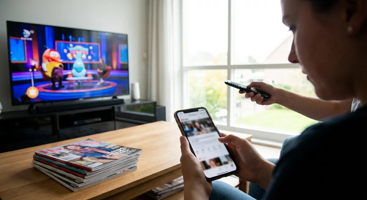 Slika je umetno generirana iz tem: glasba, tekmovanja, televizija, socialni mediji