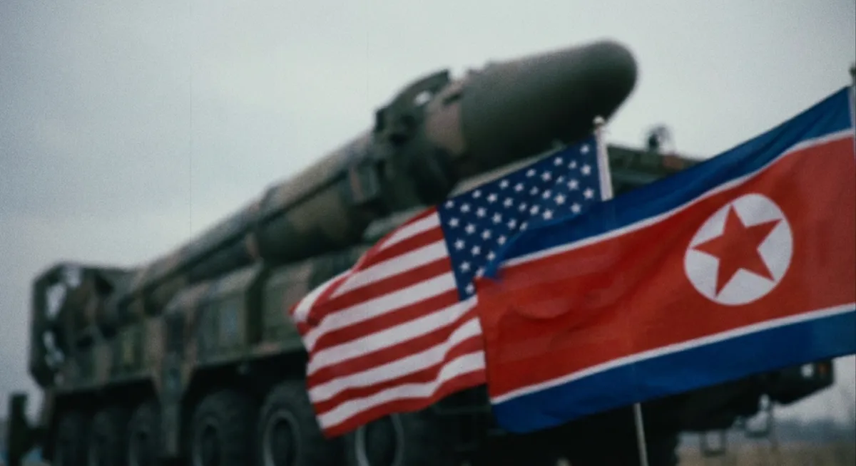 Slika je umetno generirana iz tem: jedrsko orožje, severna koreja, združene države, medcelinske balistične rakete, južna koreja