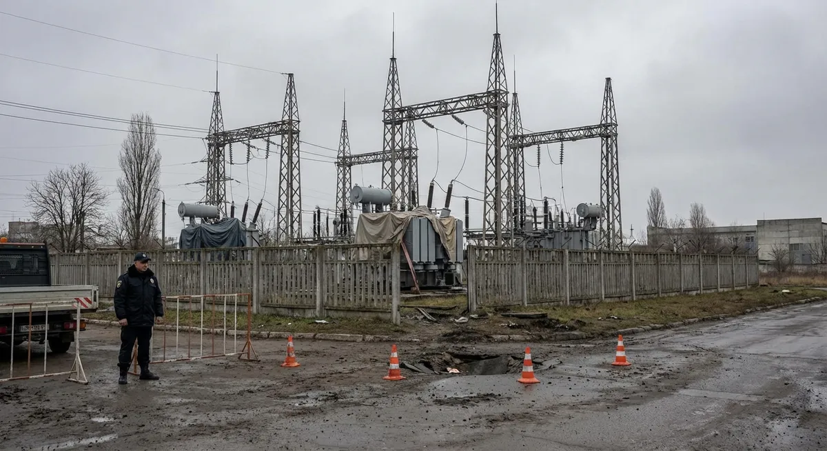 Slika je umetno generirana iz tem: energetika, električna energija, mednarodni odnosi, ruski napadi, mednarodna varnost, černobil, jedrska varnost, rusko-ukrajinski konflikt