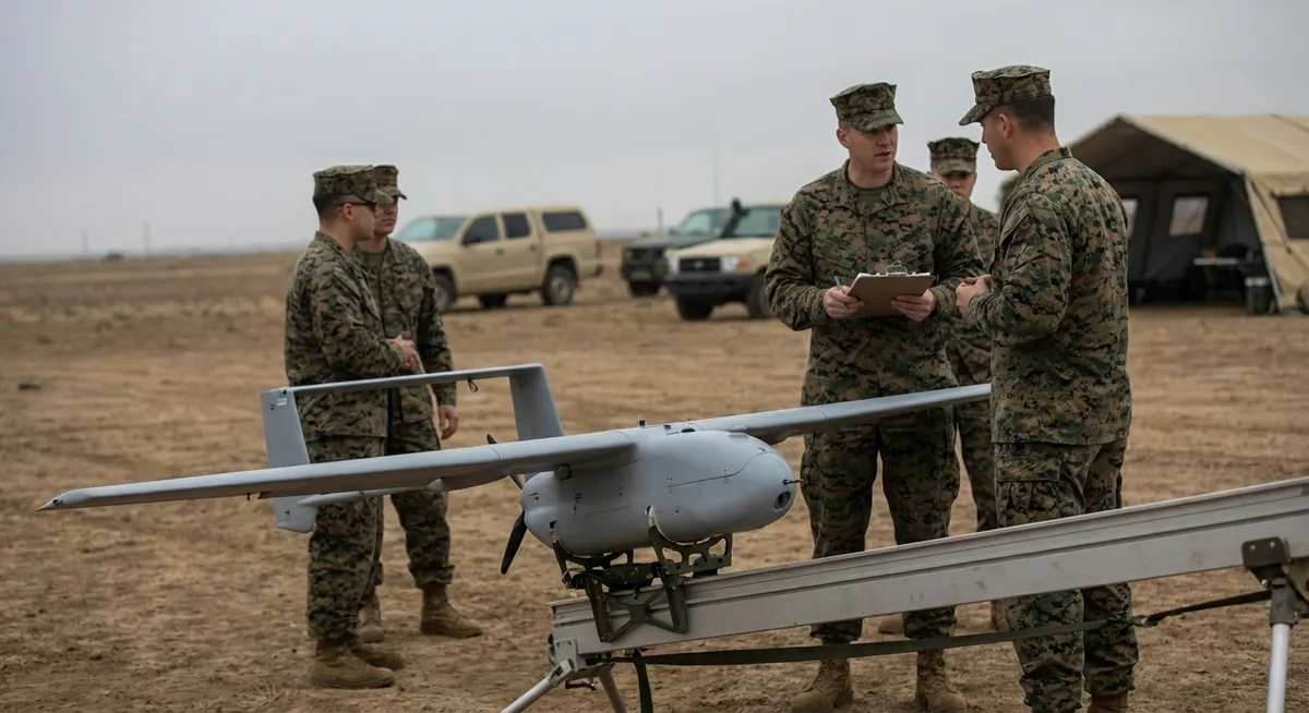 Slika je umetno generirana iz tem: vojaško letališče, droni, letališča, preiskave, vojaška oporišča