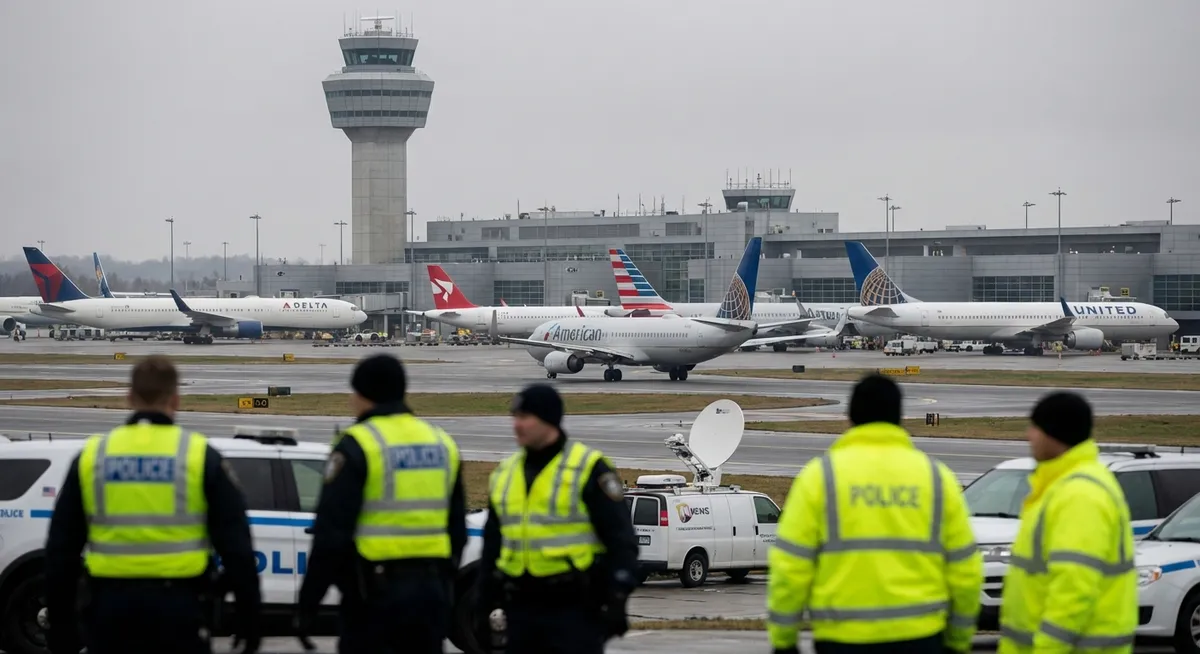 Slika je umetno generirana iz tem: promet, zapore cest, letališče gatwick, preiskave