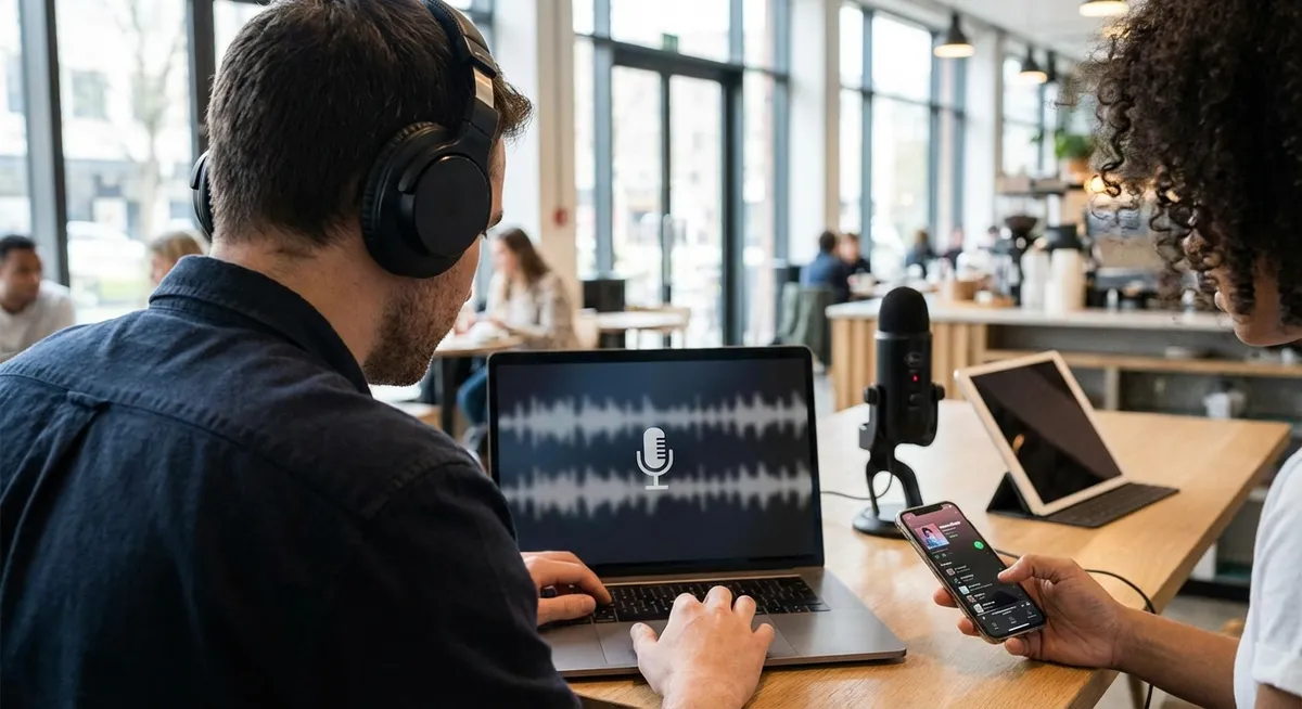 Slika je umetno generirana iz tem: podcasti, lestvice popularnosti, glasba