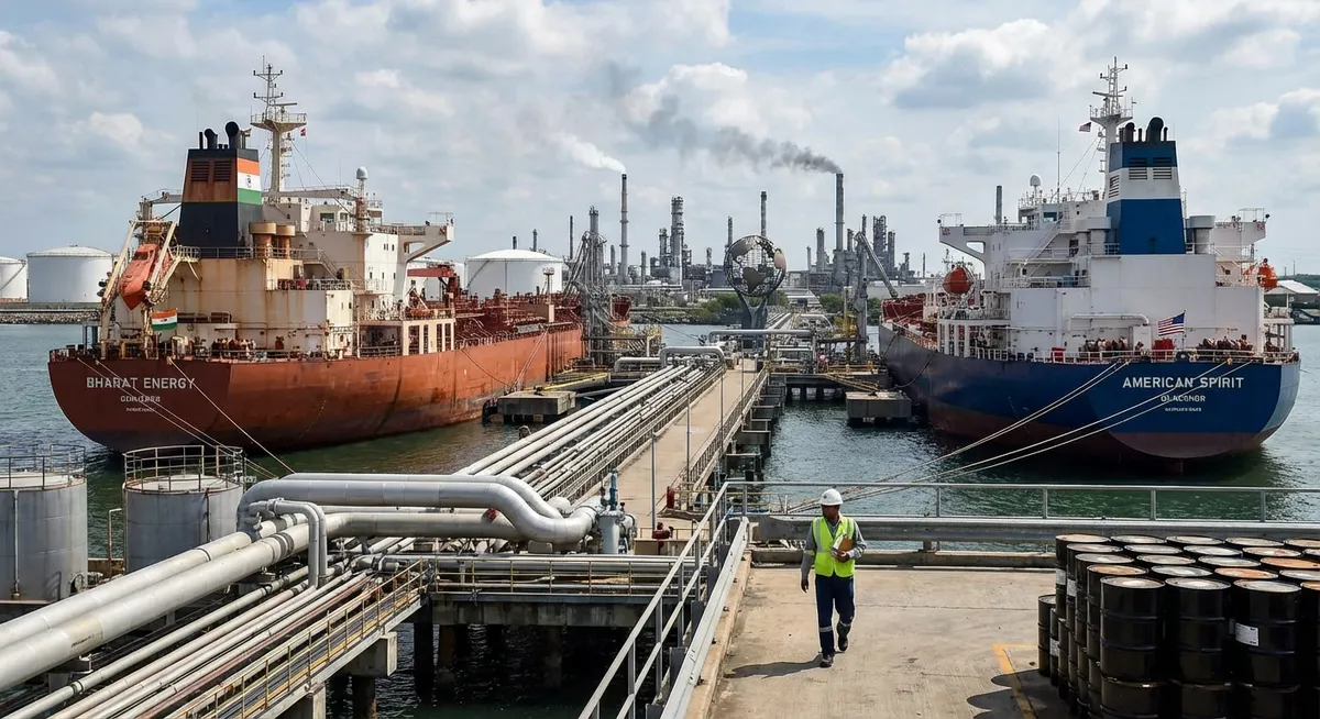 Slika je umetno generirana iz tem: cene nafte, združene države amerike, indija, carine, rusija, nafta, trgovina