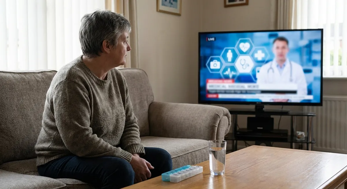 Slika je umetno generirana iz tem: rak, televizija, zdravje, osebne izkušnje