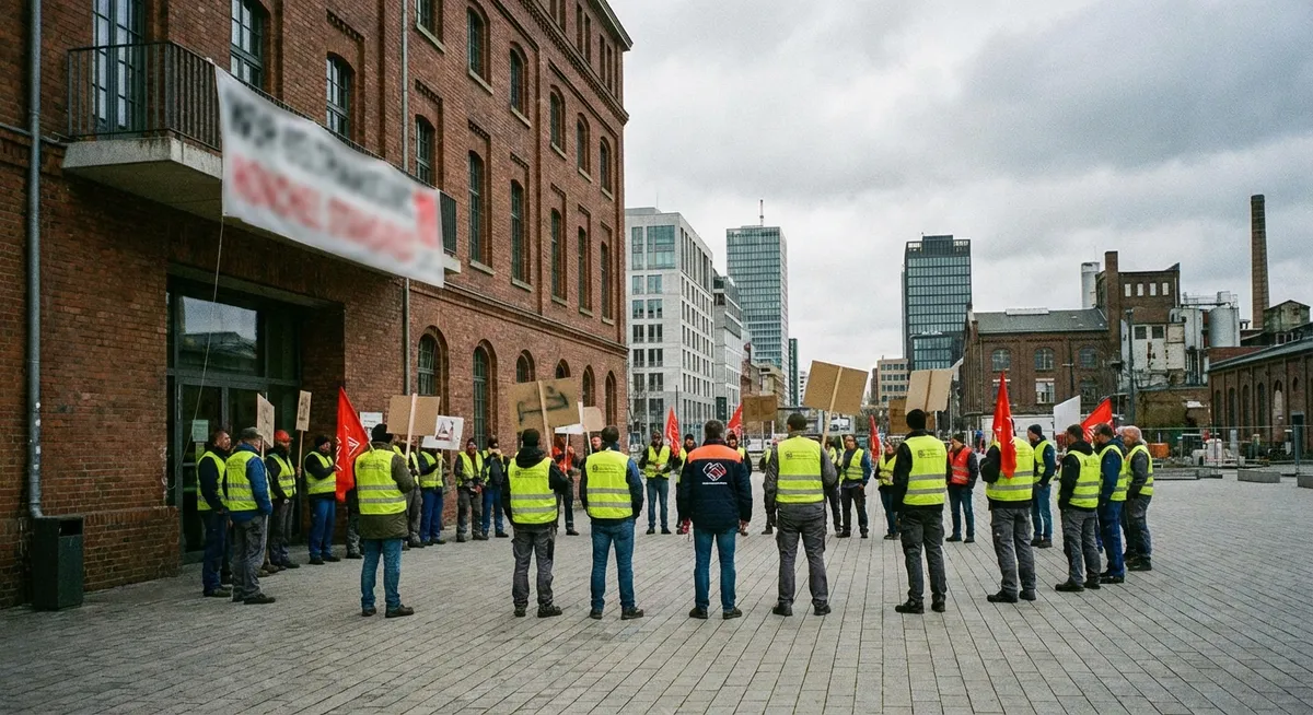 Slika je umetno generirana iz tem: protesti, stavke, gospodarstvo, delovnopravna zakonodaja