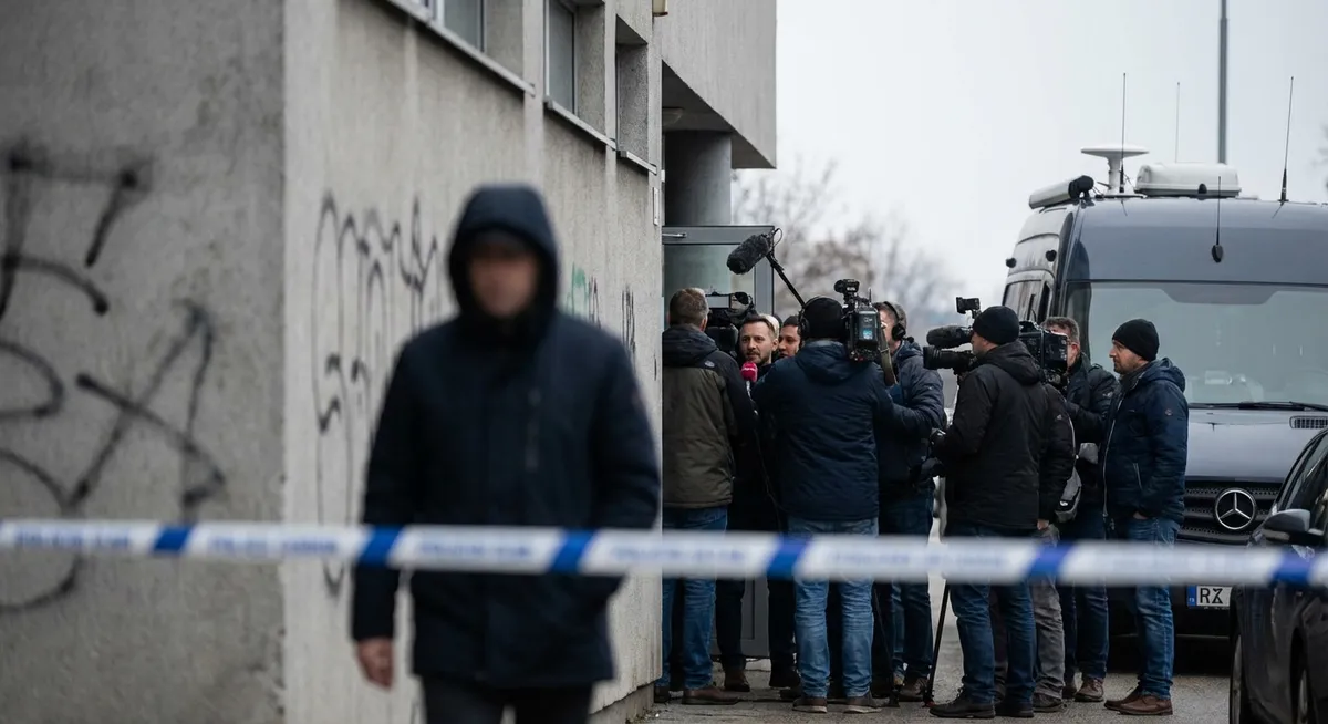 Slika je umetno generirana iz tem: nasilje, politika, kriminal, ekstremizem, promocija knjige, mediji, atentati, umori, preiskave