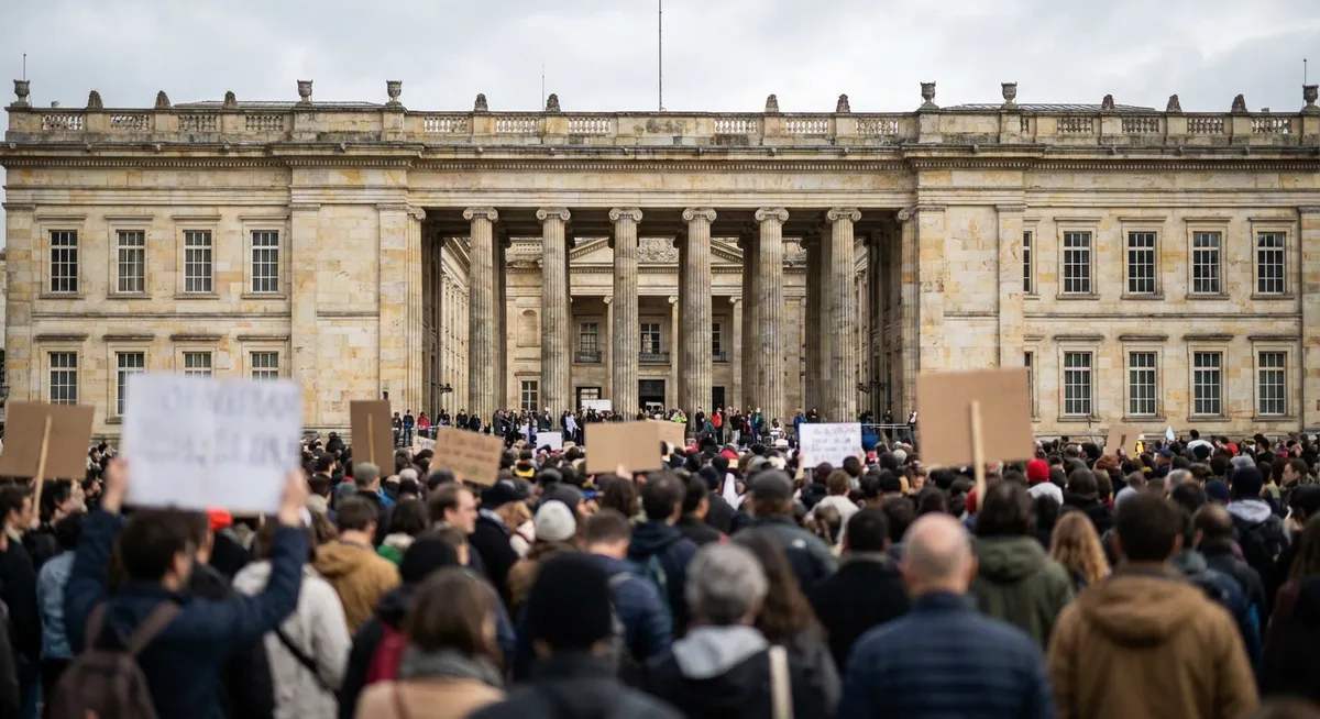 Slika je umetno generirana iz tem: politika, protesti