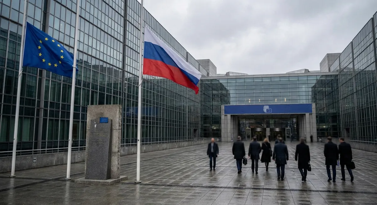 Slika je umetno generirana iz tem: mednarodni odnosi, evropska unija, belgija, rusija, finance, rusko-ukrajinski konflikt