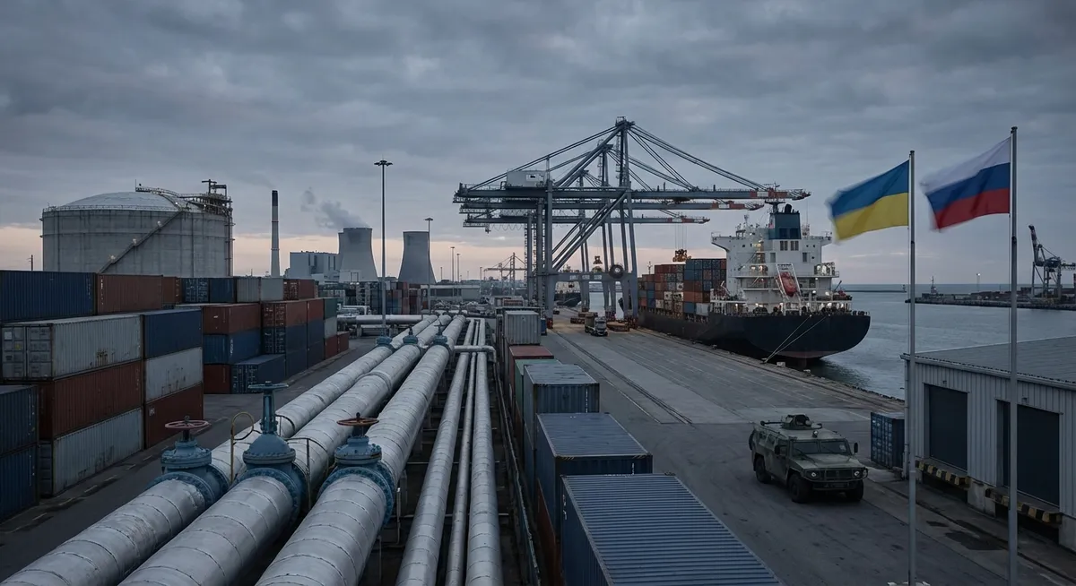 Slika je umetno generirana iz tem: rusko-ukrajinski konflikt, gospodarstvo, energetika, mednarodni odnosi