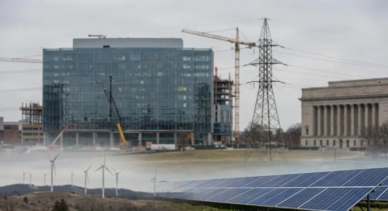 Slika je umetno generirana iz tem: neto ničelna politika, gospodarstvo, trgovina, proizvodnja, okoljska politika, politika, industrija, energetika, emisije, delovna mesta