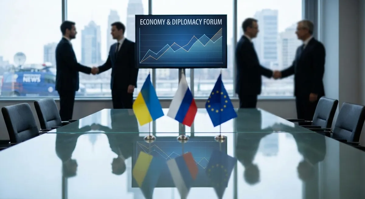 Slika je umetno generirana iz tem: gospodarstvo, trgovina, mednarodni odnosi, rusko-ukrajinski konflikt, diplomacija