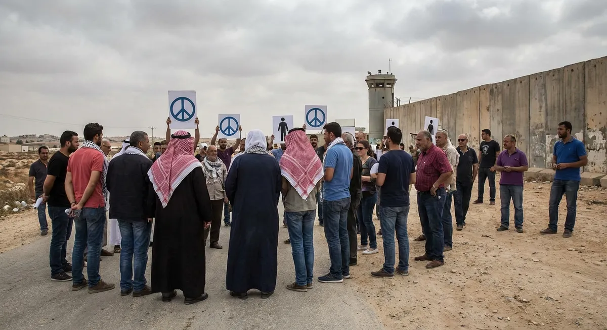 Slika je umetno generirana iz tem: človekove pravice, palestinsko vprašanje, mednarodni odnosi