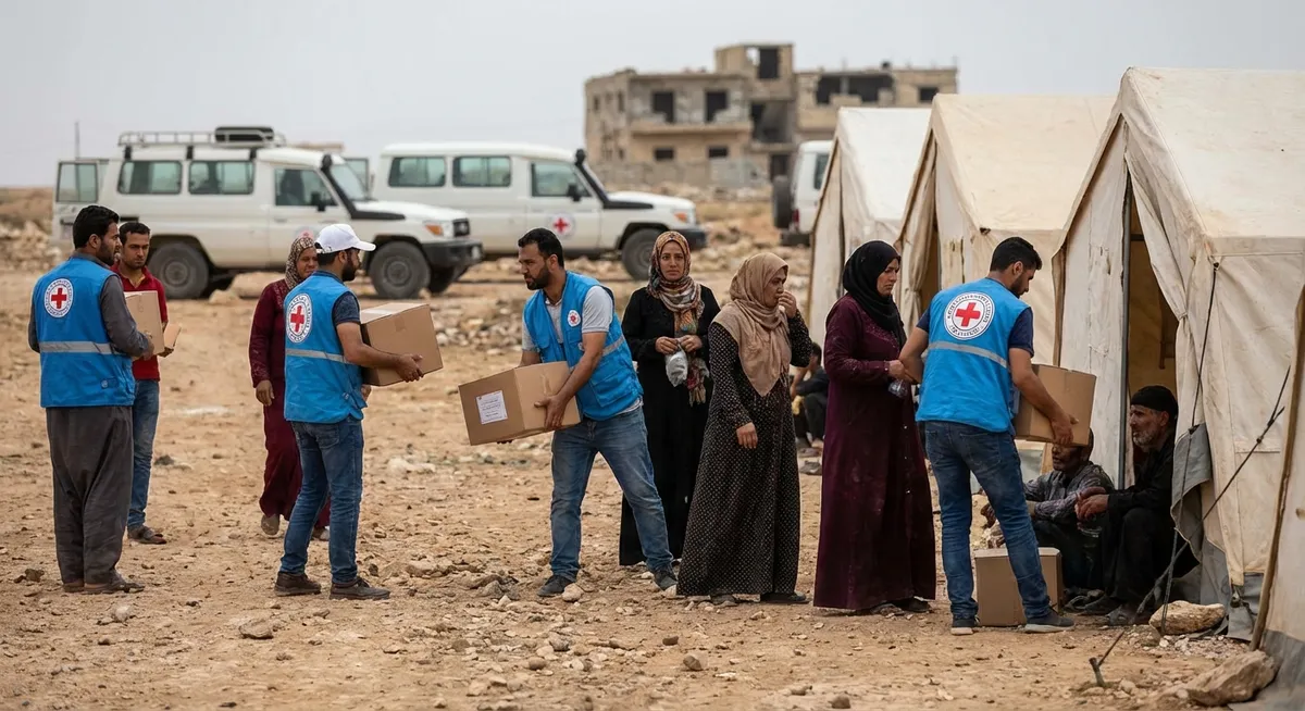 Slika je umetno generirana iz tem: oboroženi spopadi, konflikti, humanitarna pomoč, mednarodni odnosi