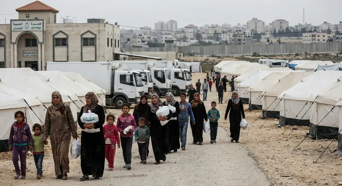 Slika je umetno generirana iz tem: palestina, pomoč, lakota, krize, izrael