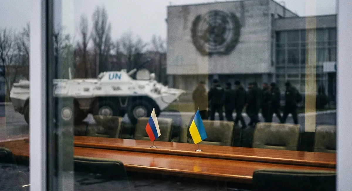 Slika je umetno generirana iz tem: rusko-ukrajinski konflikt, politika, vojne, pogajanja, diplomacija, mir, mednarodni odnosi