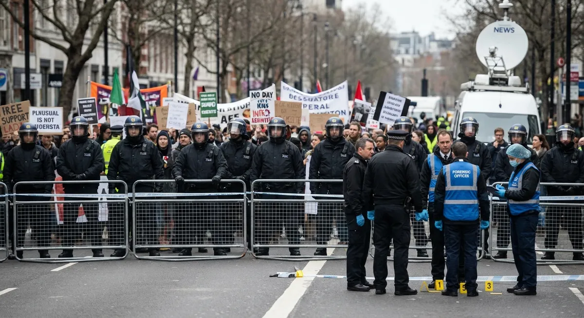 Slika je umetno generirana iz tem: policija, konflikti, preiskave