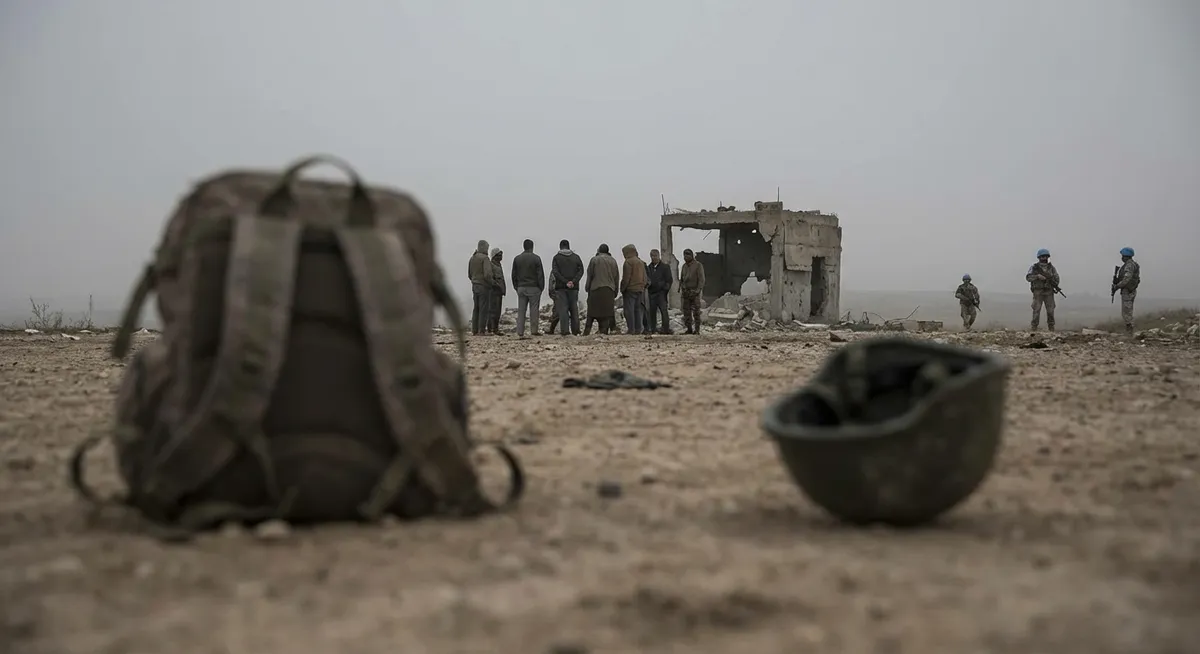 Slika je umetno generirana iz tem: terorizem, politika, vojska, mednarodni odnosi, mednarodna varnost, vojne, konflikti, oboroženi spopadi