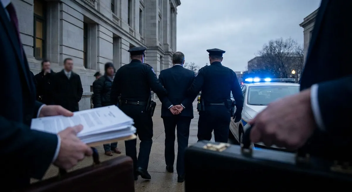 Slika je umetno generirana iz tem: korupcija, aretacije, politika, preiskave