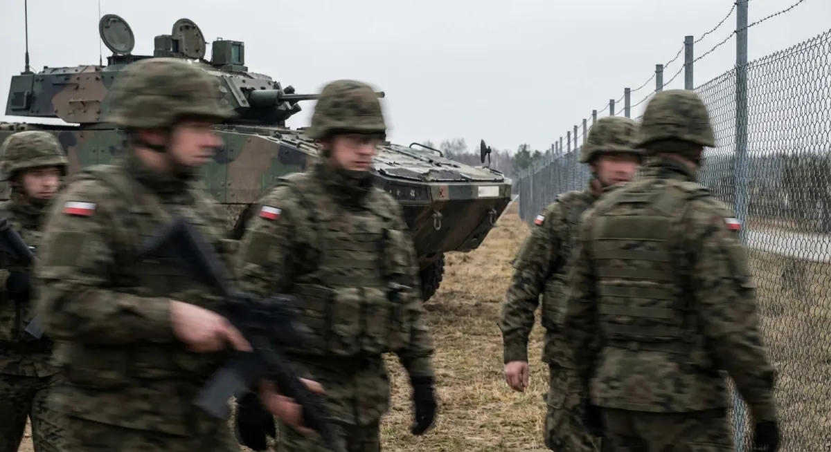 Slika je umetno generirana iz tem: mednarodni odnosi, obramba, vojaška politika, varnost