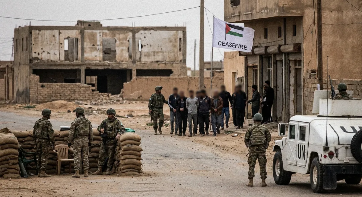 Slika je umetno generirana iz tem: obtožbe, oborožene skupine, premirje, vladne sile, spopadi